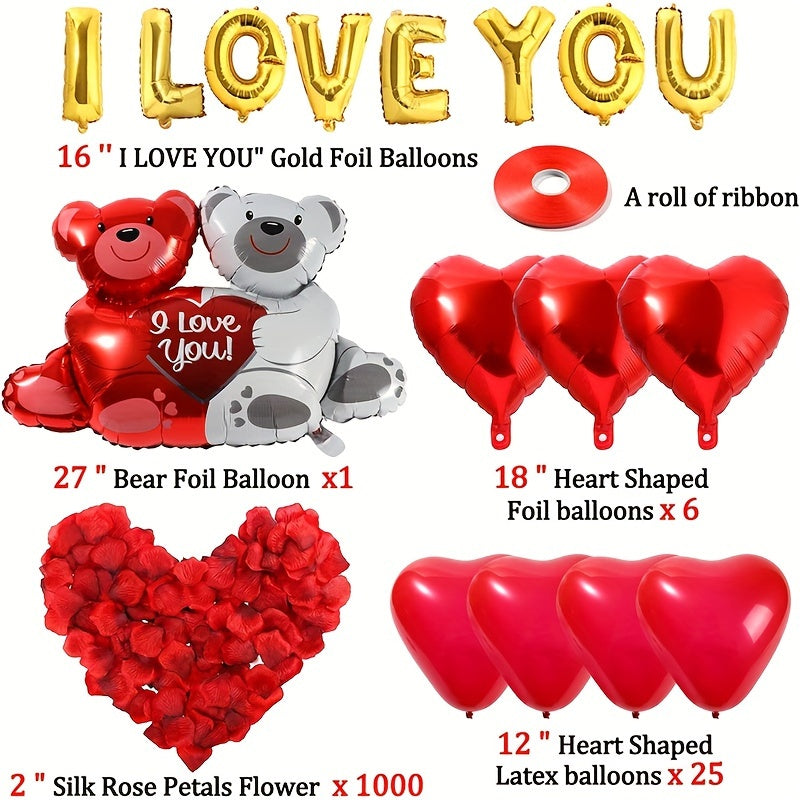 I Love You Balloon & Heart Balloon Set Rose Petal Decoration