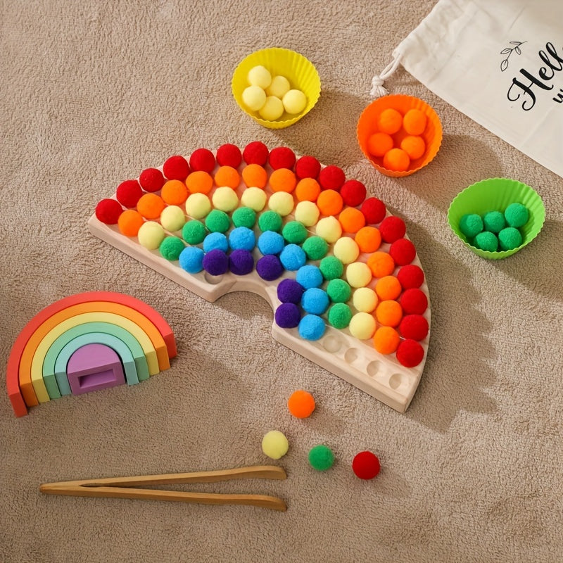 Colorful 2in1 Wooden Rainbow Clip Ball Toy