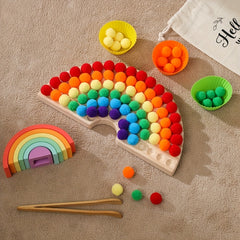 Colorful 2in1 Wooden Rainbow Clip Ball Toy