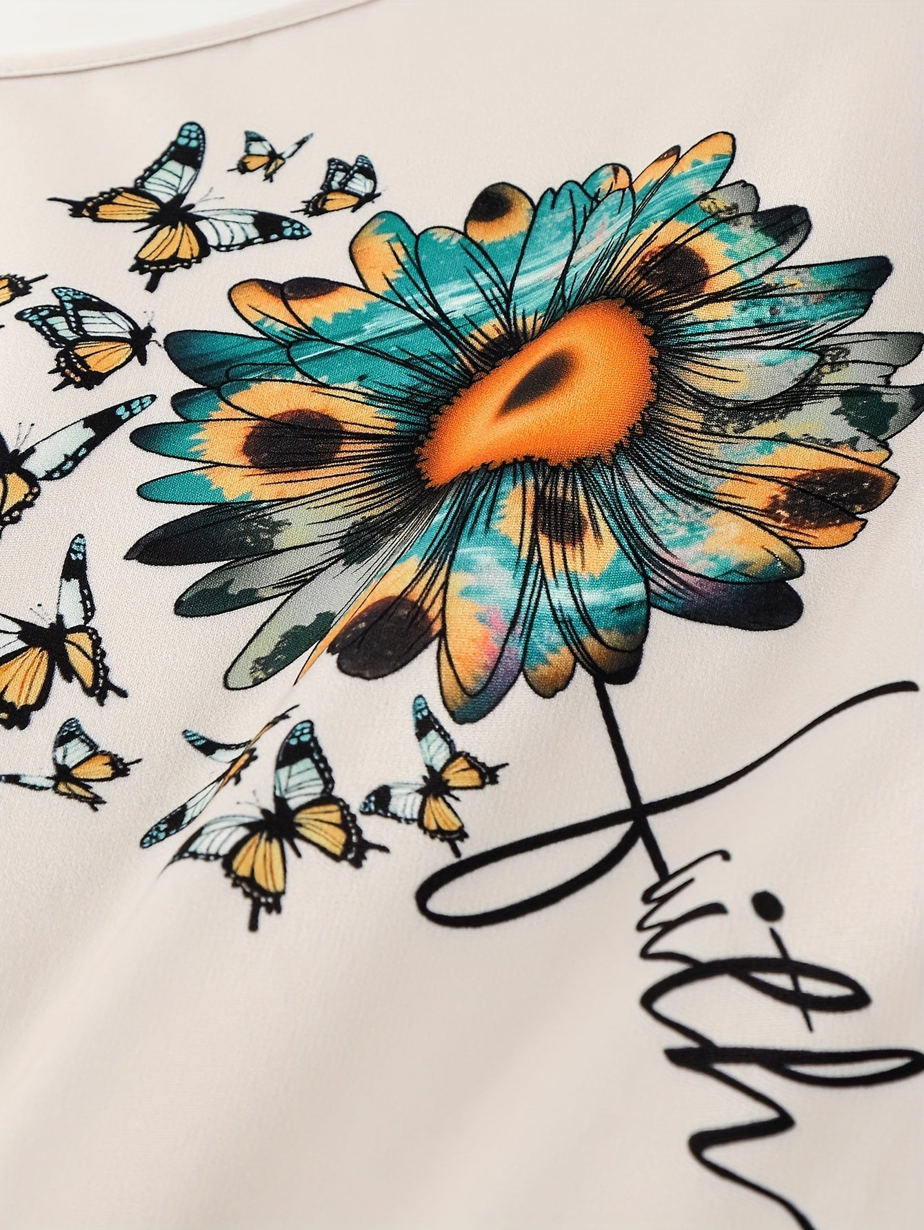 Women's Plus Butterfly & Sunflower Print 2PC Set