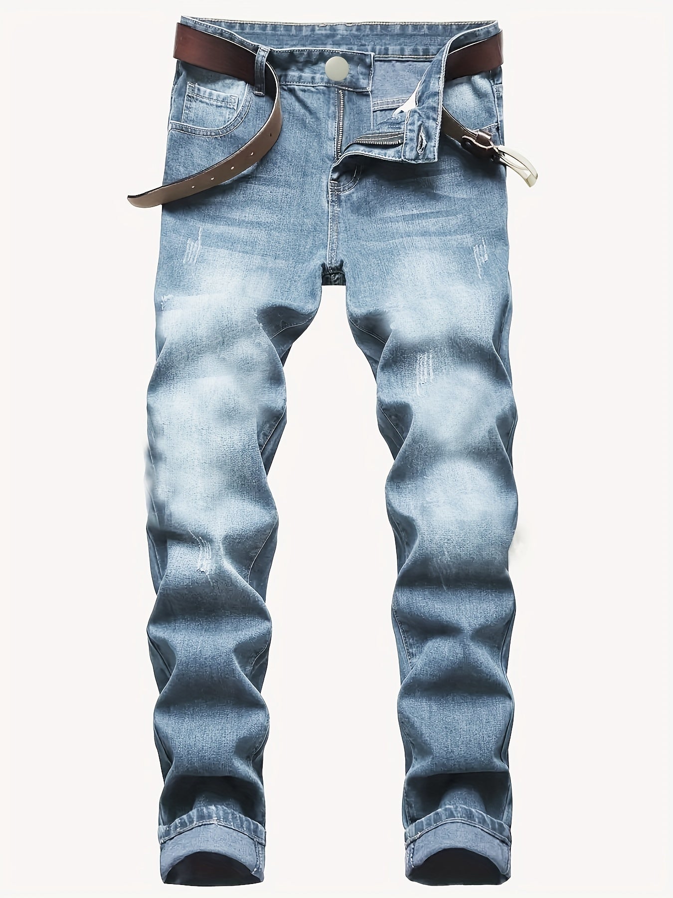 Men's Straight Regular Denim Jeans With Pockets
