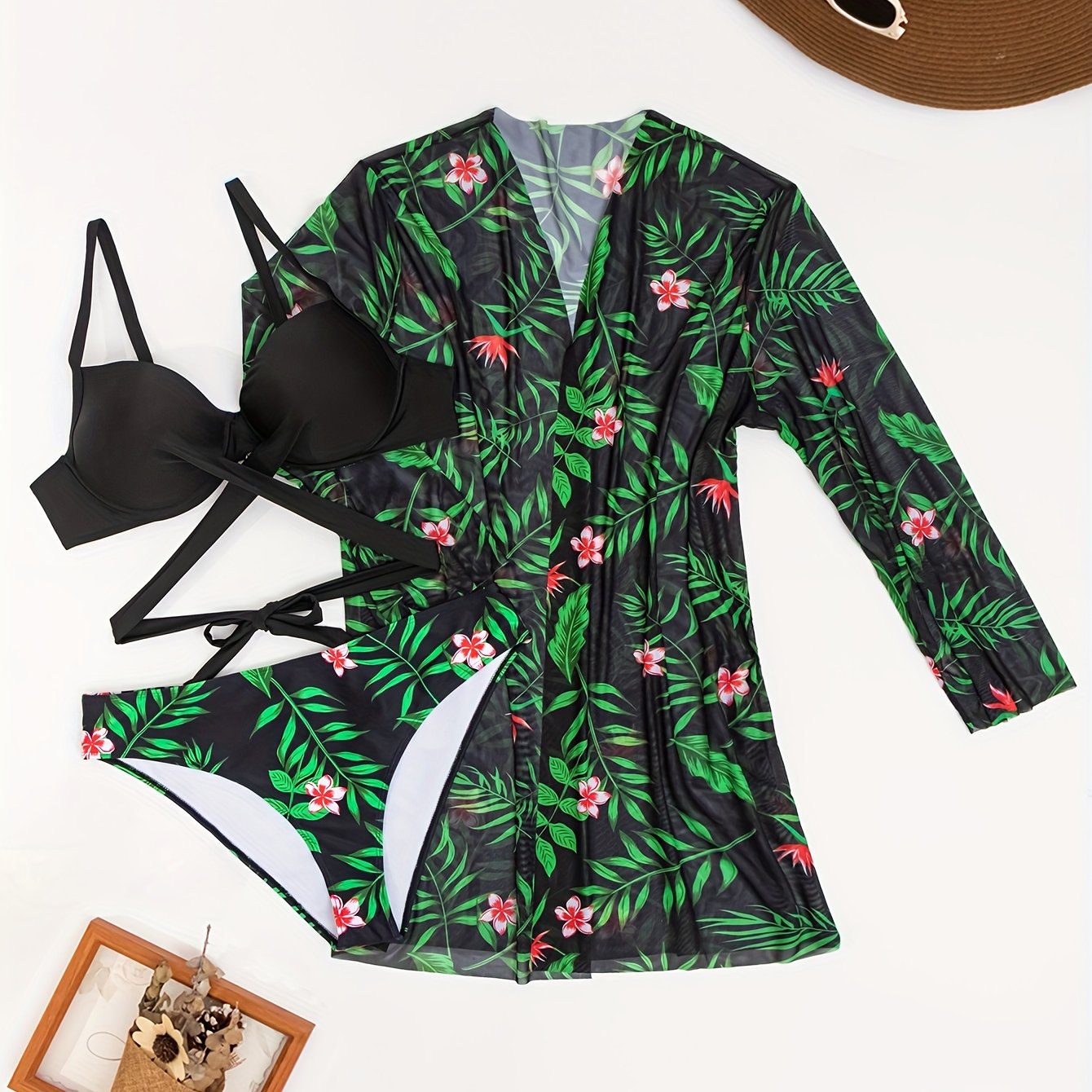 Tropical Print 3-Piece Swimsuit Set