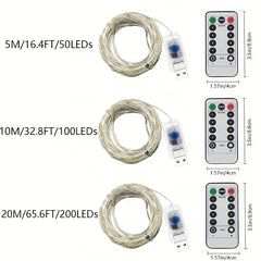 USB Copper Wire String Light 8 Function Remote Control Waterproof Fairy Lamp