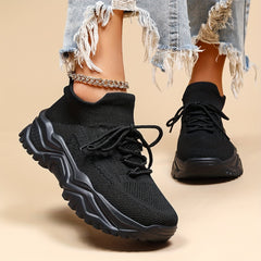 Women's Knit Sock Sneakers Lace Up Running Shoes Non slip Sport Shoes