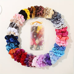 60pcs Satin Silk Hair Scrunchies Hair Bands for Women Curly Hair Accessories