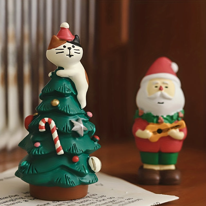 Christmas Cat Tree Cake Bear Resin Ornament Home Decor