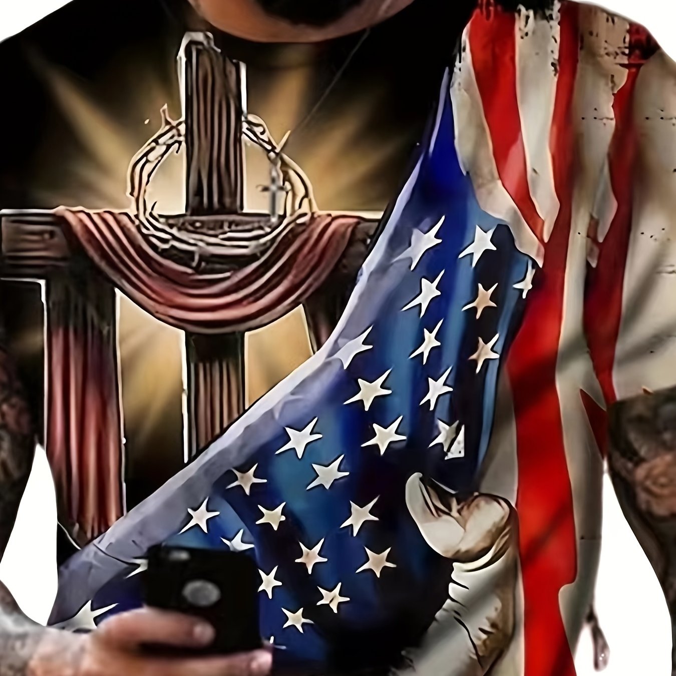 Men's American Flag & Cross Graphic T Shirt for Dads