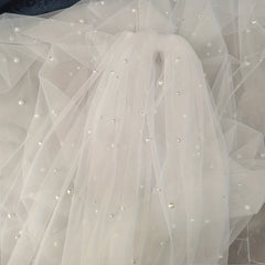 Bride Tulle Veil Faux Pearl Long Wedding Bridal Hair Accessories