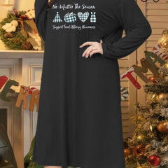 Christmas Graphic Print Long Sleeve Sleep Dress