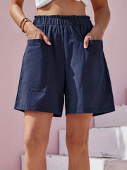 Boho Elastic Dual Pockets Shorts Casual Smocked Waist Shorts