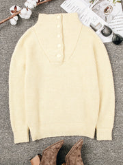 Ribbed Knit Sweater Long Sleeve Button Up Pullover Jumper