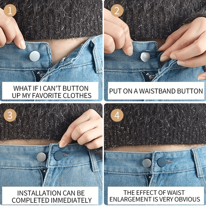 6pcs Adjustable Waist Button Extenders No Sew Detachable Jeans Pants Fasteners