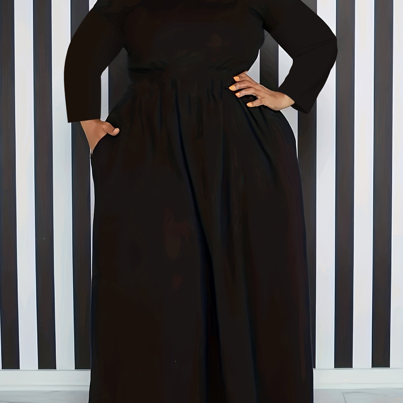 Dress Women's Plus Solid Long Sleeve Round Neck Maxi Dress