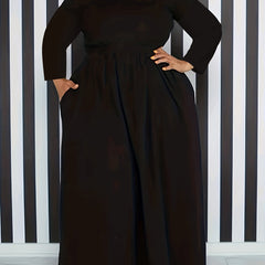 Dress Women's Plus Solid Long Sleeve Round Neck Maxi Dress