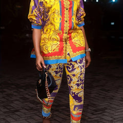 Baroque Print Long Sleeve Top & Pants Set