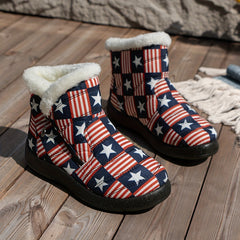 Women's Star & Striped Snow Boots Plush Lined Slippers Comfortable Boots