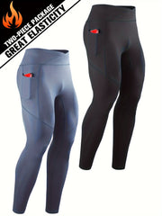 Men's Solid Pocket Leggings Active Compression Pants For Outdoor Running