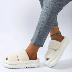 Women's Fuzzy Plush House Slippers Comfy Open Toe Non-slip Bedroom Shoes