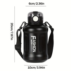 Stainless Steel Sports Water Bottle with Straw and Strap