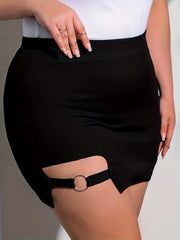 Punk Skirt Women's Plus Cut Out Ring Decor High Rise Skirt