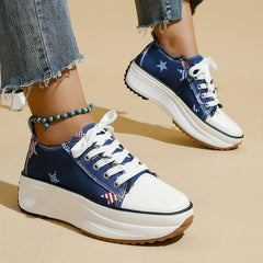 Women's Printed Platform Sneakers Slip On Outdoor Shoes Low Top Walking Shoes