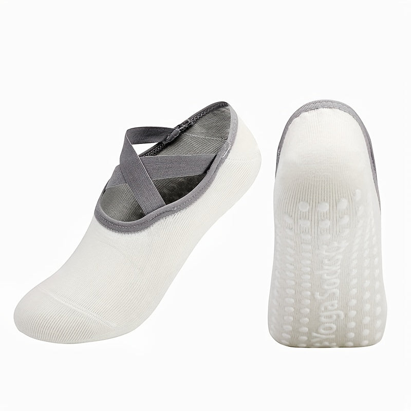 Women's Cross Strap Yoga Socks Non slip Grips Sports Socks for Pilates Barre