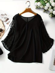 Solid Pompom Half Sleeve Top - Plus Size