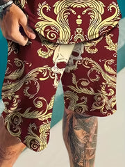 Men's Casual Floral Skull T shirt & Stretch Shorts For Outdoor