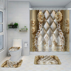 5pcs Waterproof Shower Curtain Set with 12 Hooks