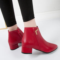Metal Decor Chunky Heel Boots with Zip Side