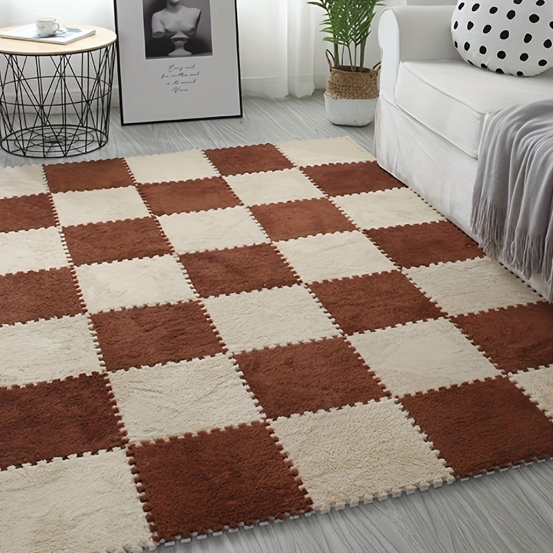 12pc Interlocking Shaggy Foam Mat Anti-slip Area Rugs Kids Room Floor Tiles