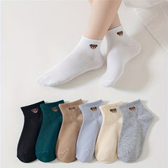 Cute Bear Print Crew Socks Set for Women