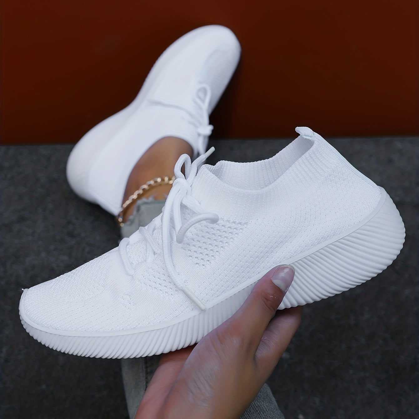 Women's Knit Athletic Shoes Low Top Running Trainers