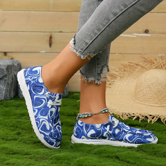 Women's Printed Canvas Lace-Up Sneakers Lightweight Low Top Shoes