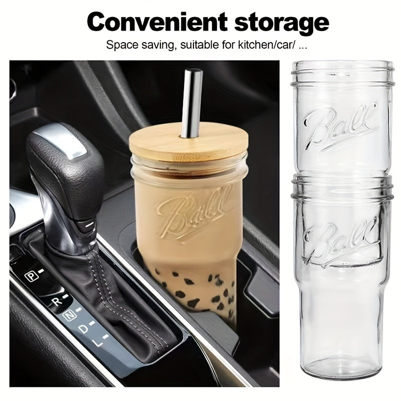 650ml Glass Tumbler w/ Bamboo Lid & Straw for Home Car Outdoor Parties