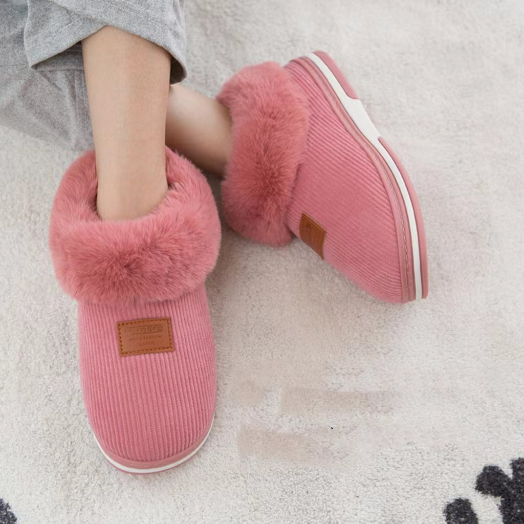 Anti slip Winter Warm Shoes Faux Fur Trim Slip on Thermal Shoes