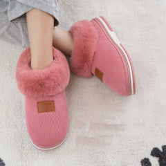 Anti slip Winter Warm Shoes Faux Fur Trim Slip on Thermal Shoes