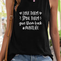 Letter Print Mid Stretch Basic Tank Top Women's Sports Top