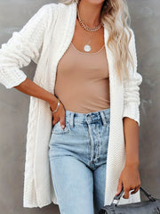 Solid Cable Cardigan Open Front Long Sleeve