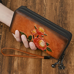 Women's Vintage Leather Handbag with Top Cowhide Large Capacity Phone Bag