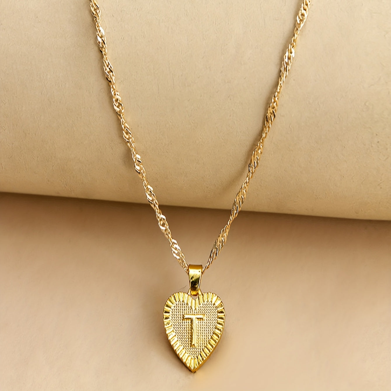 Lucky 26 Letters Necklace Hexagon Pendant Peach Heart Clavicle Chain