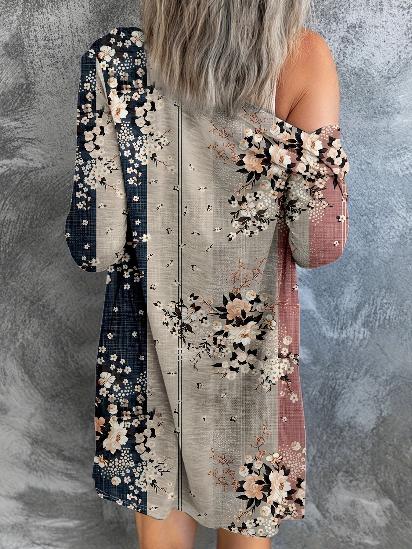 Colorblock Floral Print Long Sleeve Cardigan