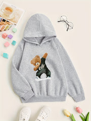 Teddy Bear Print Hoodie Boy's Casual Graphic Pullover Hoodie