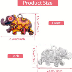 6 Colorful Elephant Charms for Jewelry Making, Enamel Pendant Charms