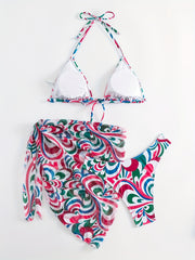 Halter Tie Back 3 Piece Swimsuit Set Bikini With Cover Up