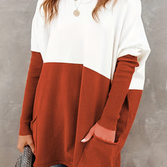 Colorblock Batwing Sleeve Knit Top