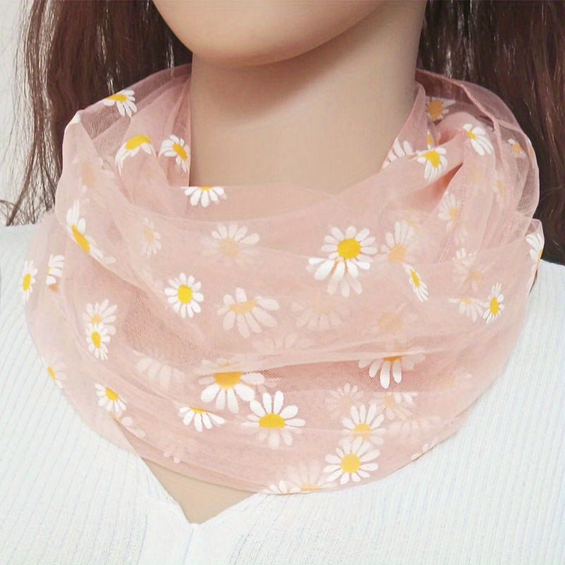 Daisy Print Scarf Thin Breathable Loof Scarf Gauze Neck Gaiter