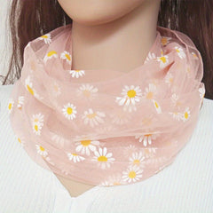 Daisy Print Scarf Thin Breathable Loof Scarf Gauze Neck Gaiter