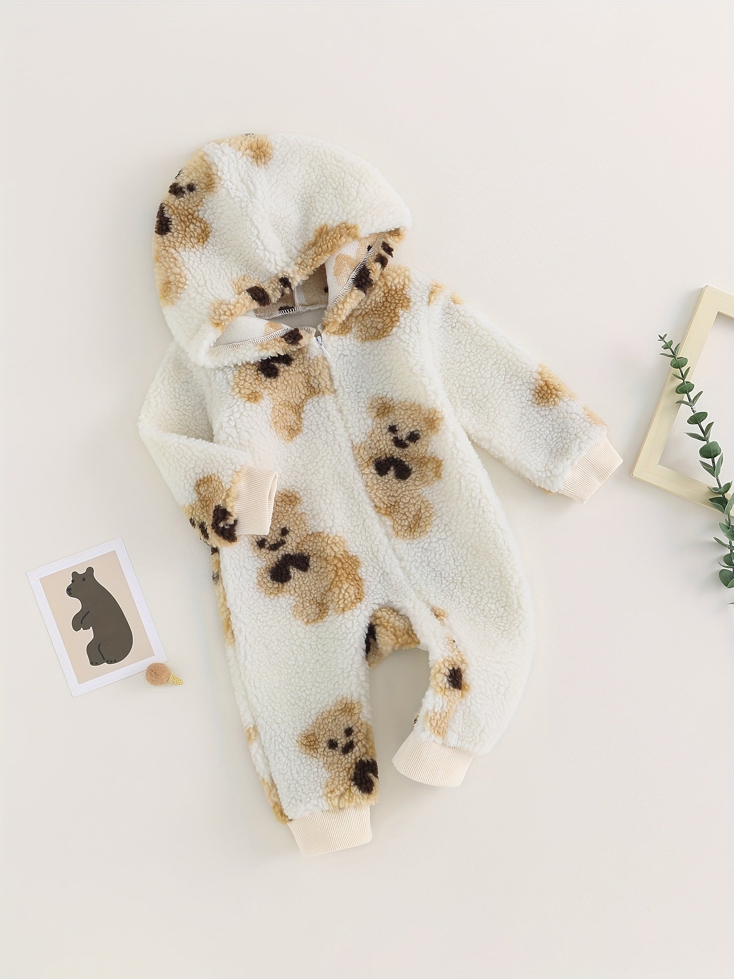 Plush Bear Graphic Hoodie Baby Toddler Jumpsuit