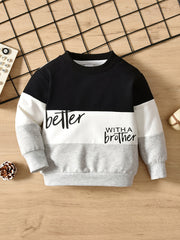 Boys Casual Block Pullover Sweatshirt With Brother Print
